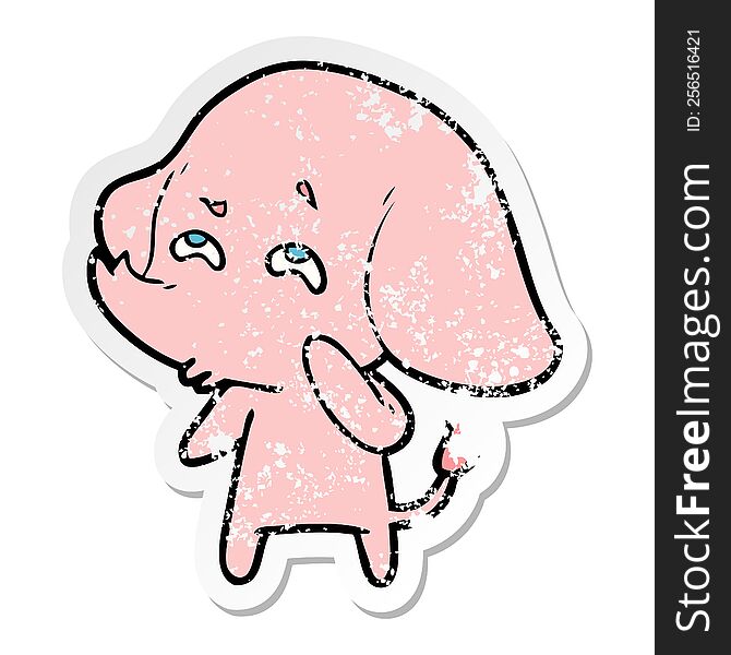 distressed sticker of a cartoon elephant remembering