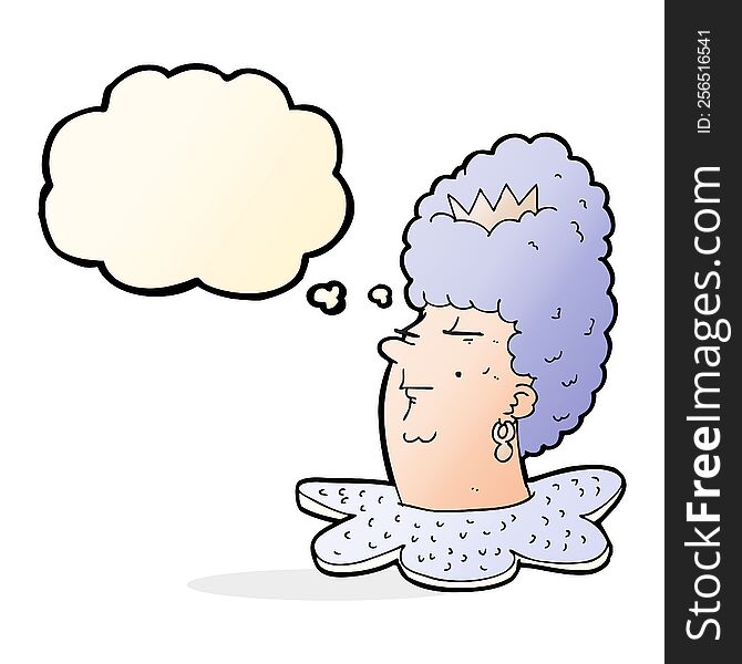 cartoon queen head with thought bubble