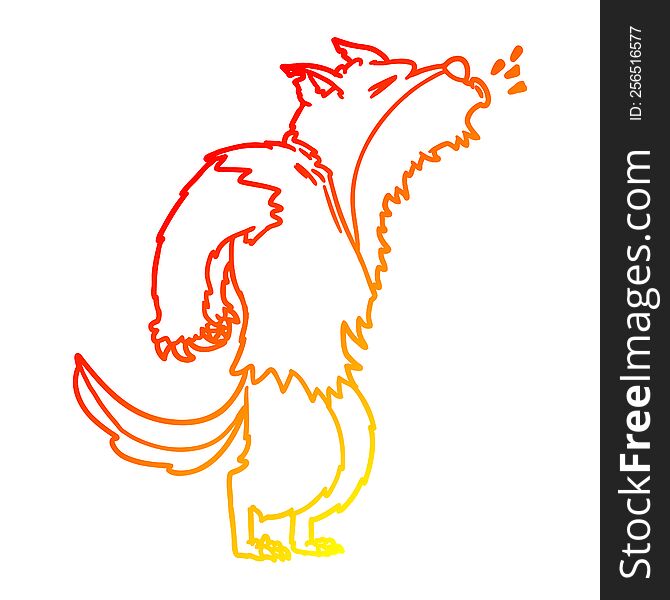 Warm Gradient Line Drawing Cartoon Howling Werewolf