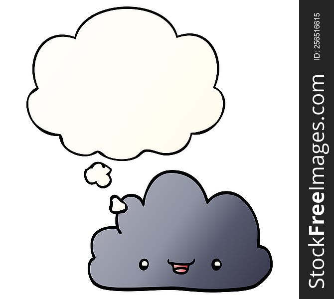 Happy Cartoon Cloud And Thought Bubble In Smooth Gradient Style
