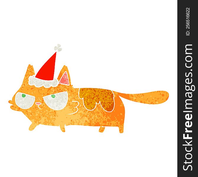 Retro Cartoon Of A Angry Cat Wearing Santa Hat