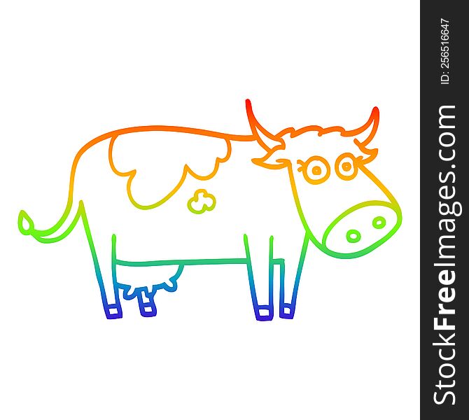 rainbow gradient line drawing of a cartoon farm cow