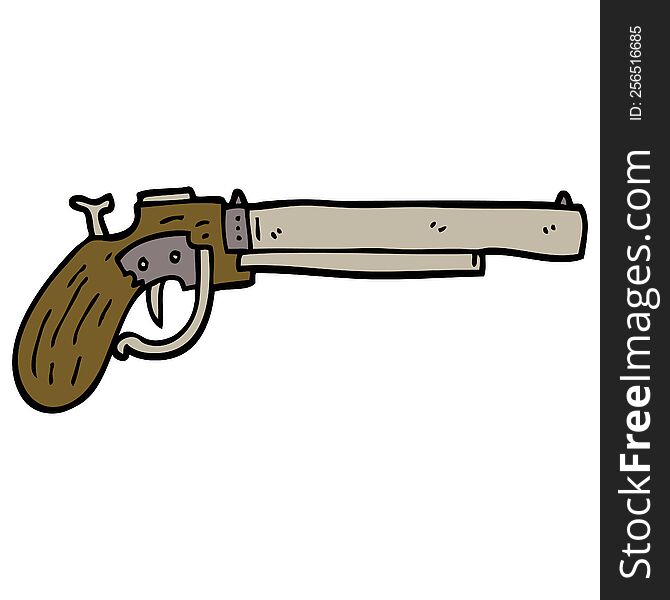 hand drawn doodle style cartoon old pistol