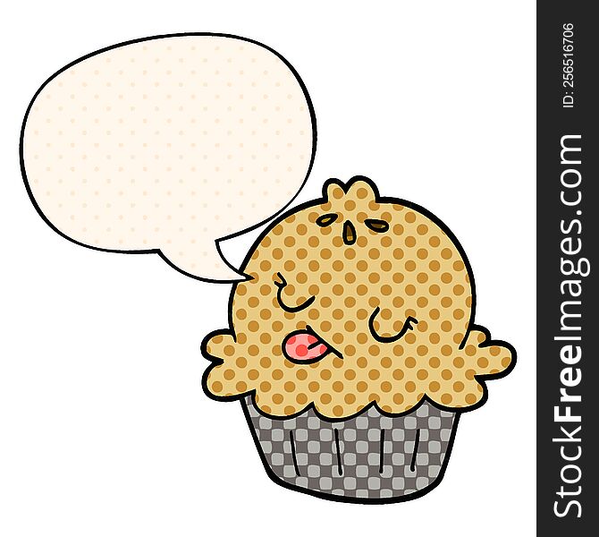 Cute Cartoon Pie And Speech Bubble In Comic Book Style