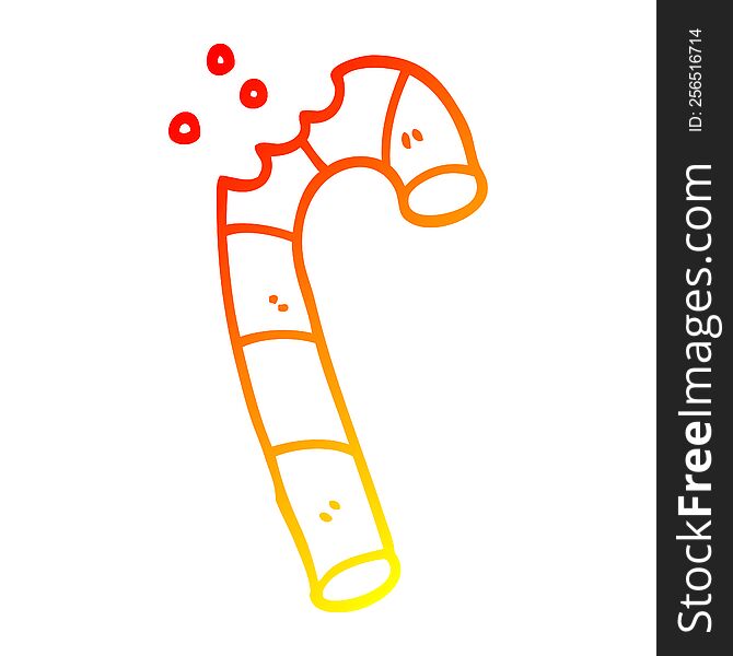 warm gradient line drawing of a cartoon xmas candy cane