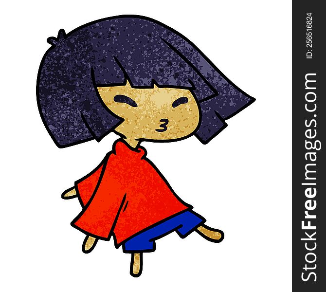 Textured Cartoon Of A Cute Kawaii Girl