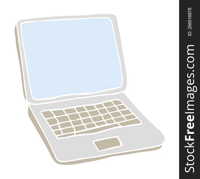 Flat Color Illustration Of A Cartoon Laptop Computer