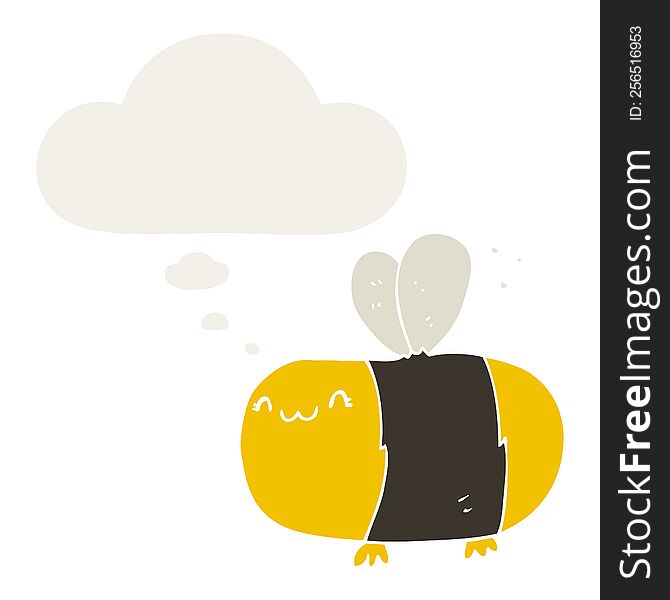 cute cartoon bee with thought bubble in retro style