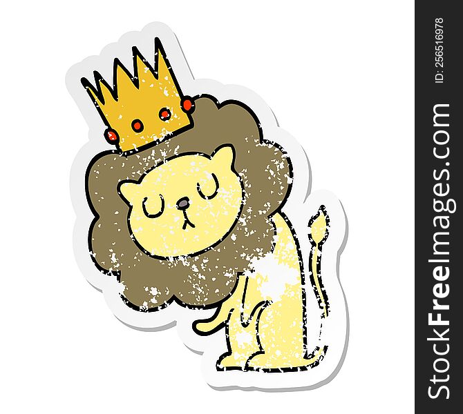 Distressed Sticker Of A Cartoon Lion With Crown