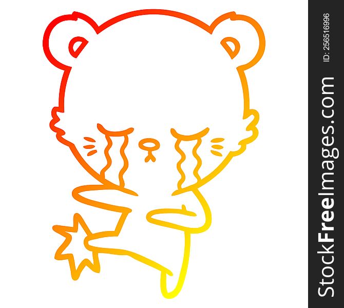 warm gradient line drawing of a crying cartoon polarbear