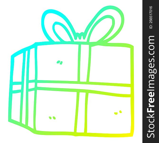 cold gradient line drawing of a cartoon wrapped present