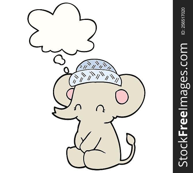 Cartoon Cute Elephant And Thought Bubble