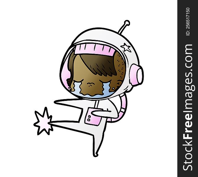 cartoon crying astronaut girl kicking. cartoon crying astronaut girl kicking