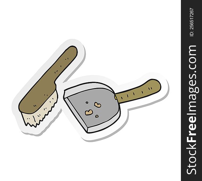 sticker of a cartoon dust pan and brush