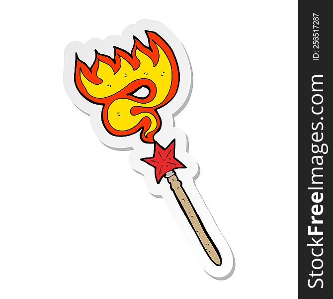 sticker of a cartoon magic wand casting fire spell