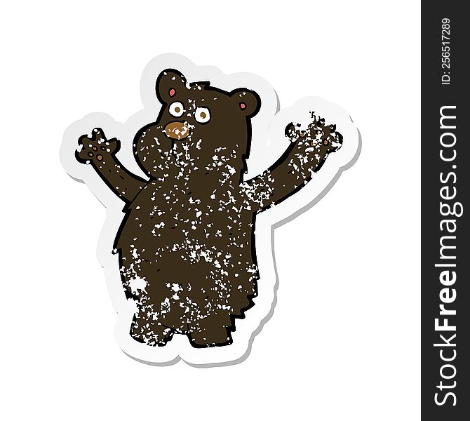 Retro Distressed Sticker Of A Cartoon Funny Black Bear