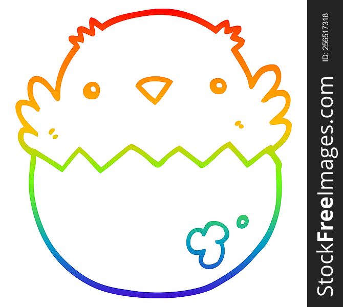 rainbow gradient line drawing of a cartoon chick hatching from egg
