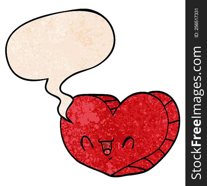 cartoon love heart with speech bubble in retro texture style