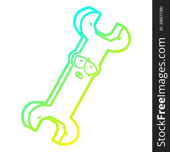 cold gradient line drawing of a cartoon spanner