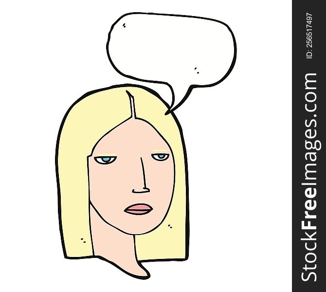 cartoon serious woman with speech bubble