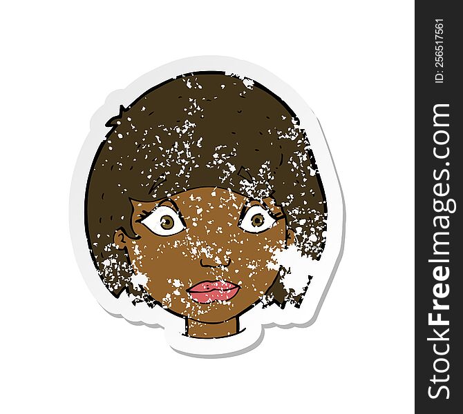 Retro Distressed Sticker Of A Cartoon Worried Female Face
