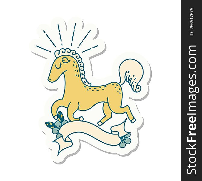 sticker of a tattoo style prancing stallion