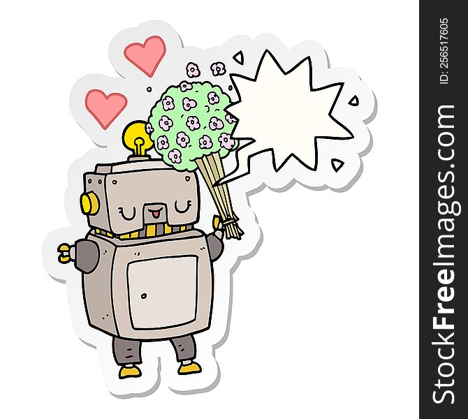 cartoon robot in love and speech bubble sticker