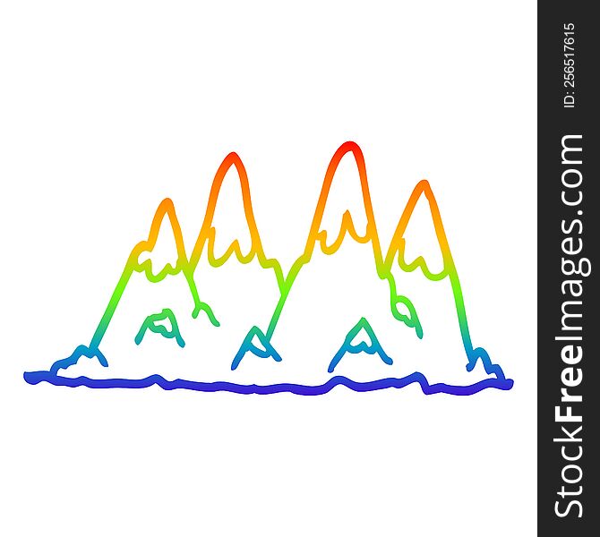 rainbow gradient line drawing of a cartoon mountain range