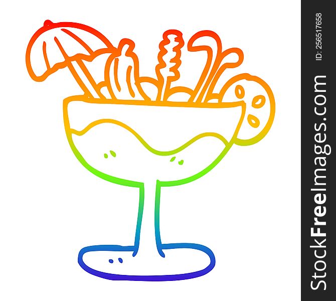 Rainbow Gradient Line Drawing Cartoon Tropical Cocktail