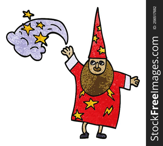 cartoon doodle wizard casting spell