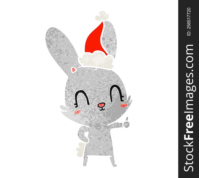 Cute Retro Cartoon Of A Rabbit Wearing Santa Hat