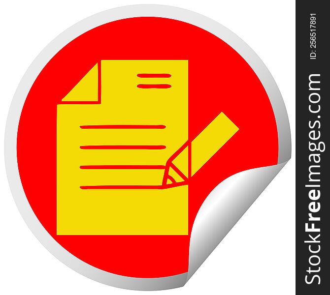 circular peeling sticker cartoon of a of writing a document