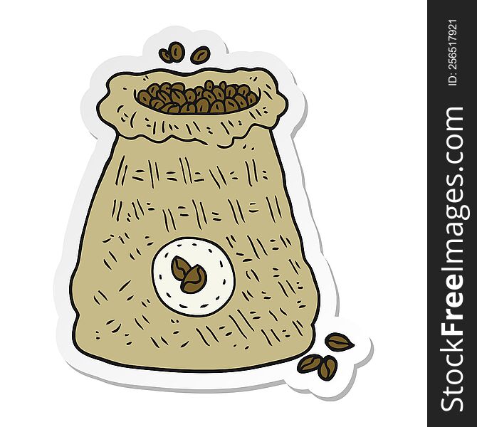 sticker of a cartoon bag of coffee beans