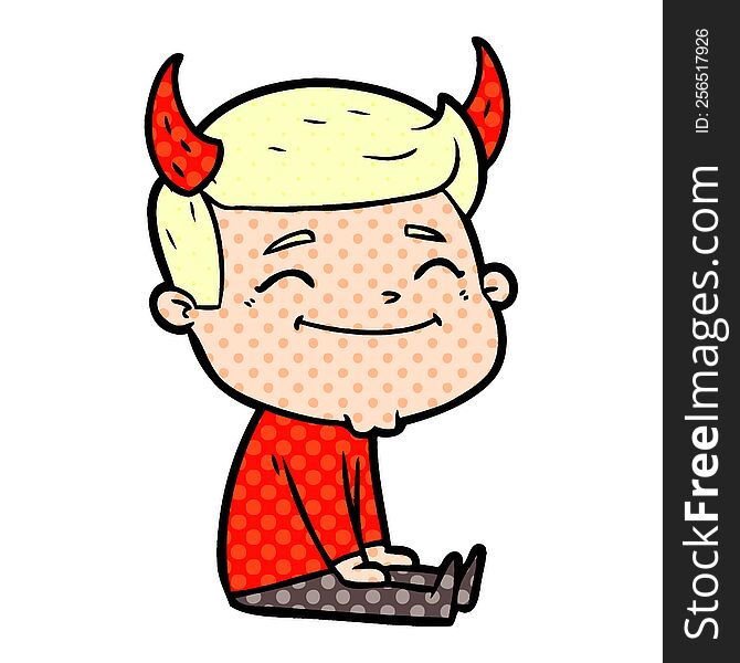 happy cartoon man with devil horns. happy cartoon man with devil horns