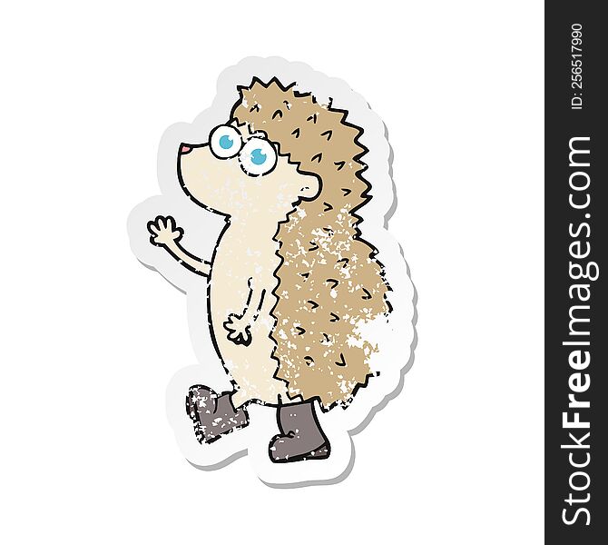 Retro Distressed Sticker Of A Cute Cartoon Hedgehog