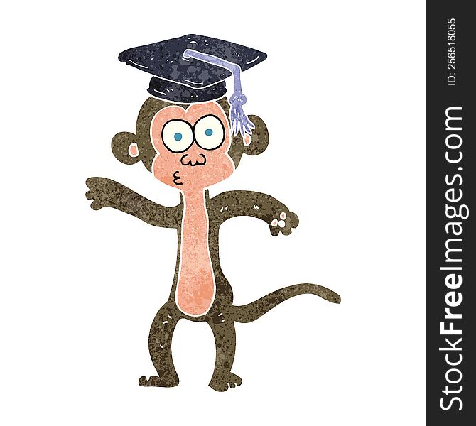 freehand retro cartoon graduate monkey