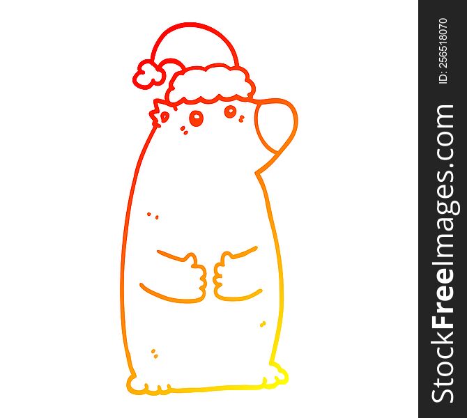 warm gradient line drawing of a cartoon bear wearing christmas hat