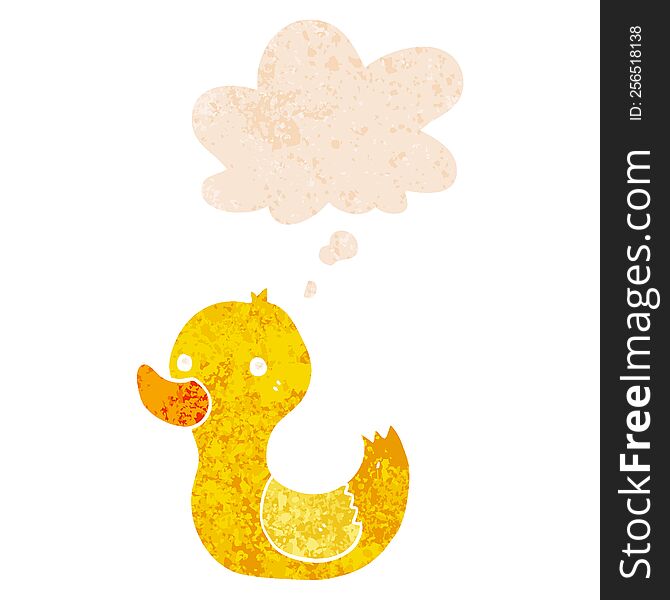 cartoon duck with thought bubble in grunge distressed retro textured style. cartoon duck with thought bubble in grunge distressed retro textured style