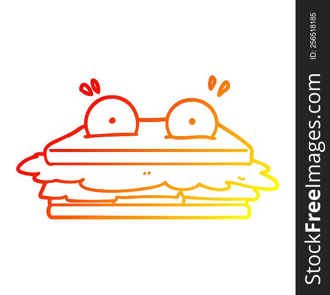 Warm Gradient Line Drawing Sandwich Cartoon Character