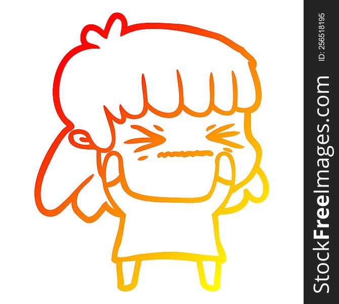warm gradient line drawing cartoon angry girl