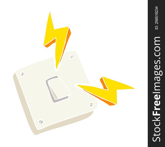 Flat Color Illustration Of A Cartoon Sparking Electric Light Switch