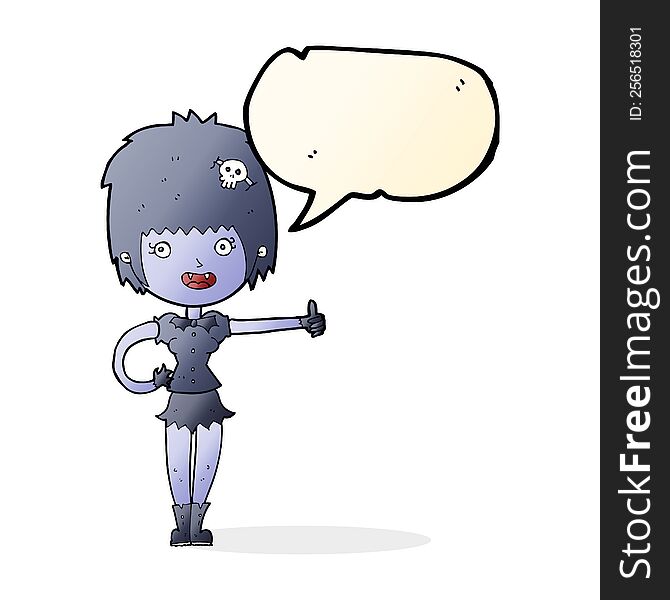 cartoon vampire girl giving thumbs up sign with speech bubble