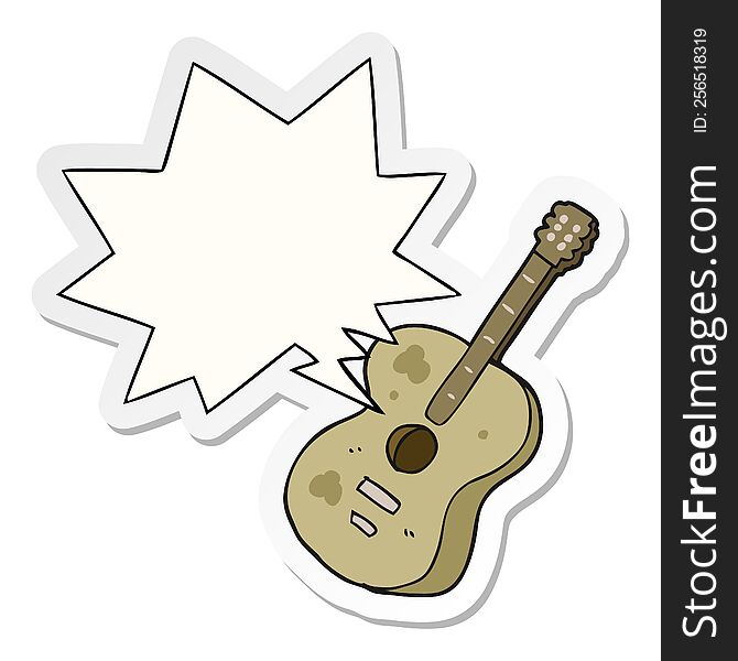 cartoon guitar with speech bubble sticker. cartoon guitar with speech bubble sticker