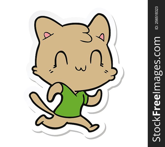 Sticker Of A Cartoon Happy Cat Running