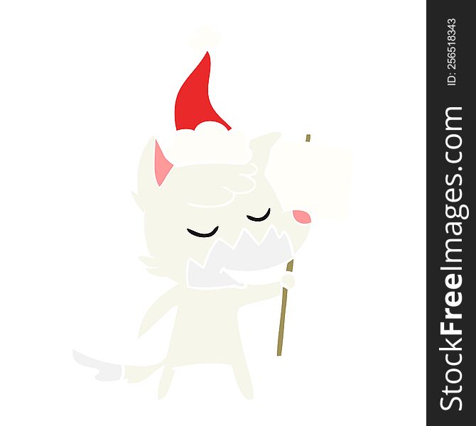 Friendly Flat Color Illustration Of A Fox Wearing Santa Hat