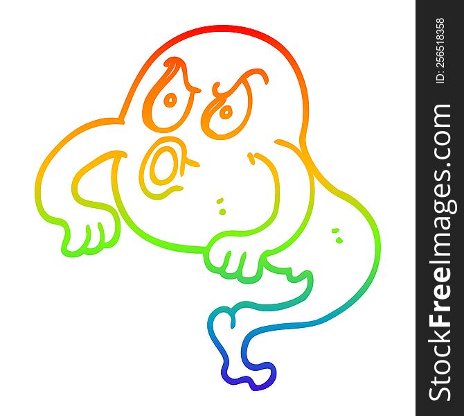 Rainbow Gradient Line Drawing Cartoon Angry Ghost