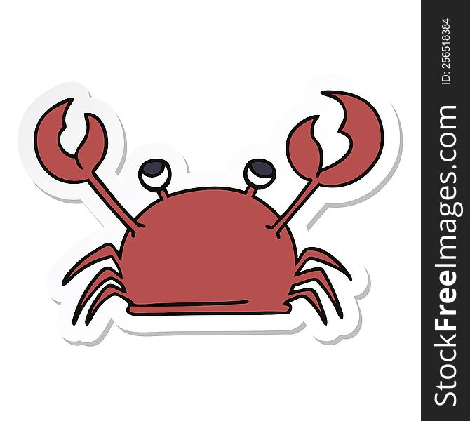 sticker of a quirky hand drawn cartoon happy crab