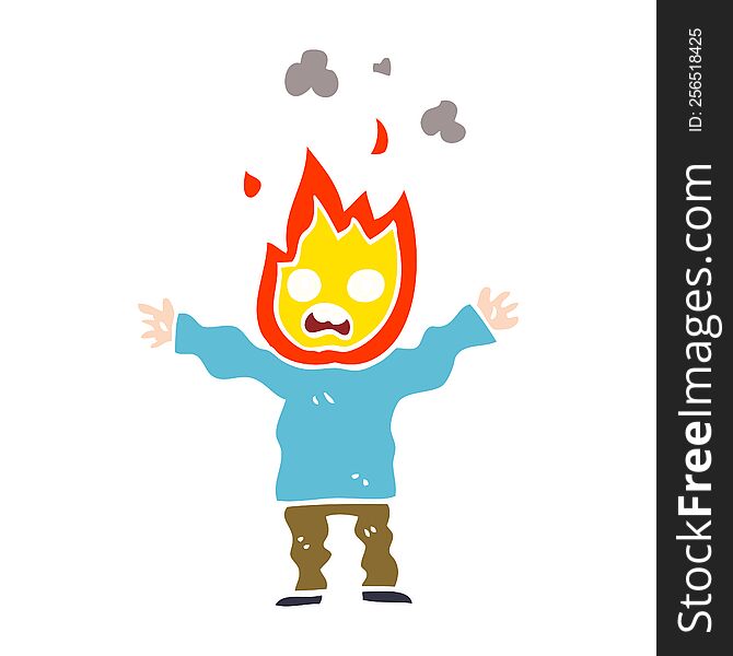 cartoon doodle man with head on fire