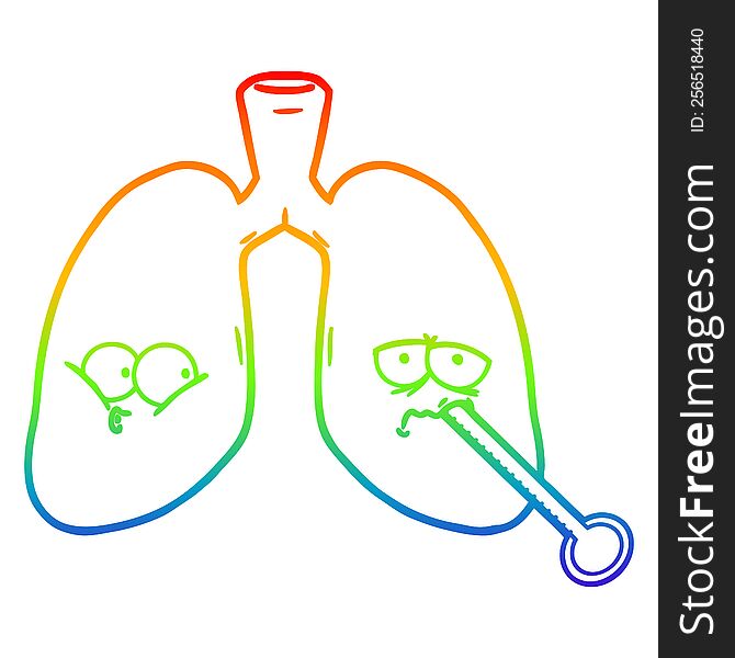 rainbow gradient line drawing cartoon unhealthy lungs