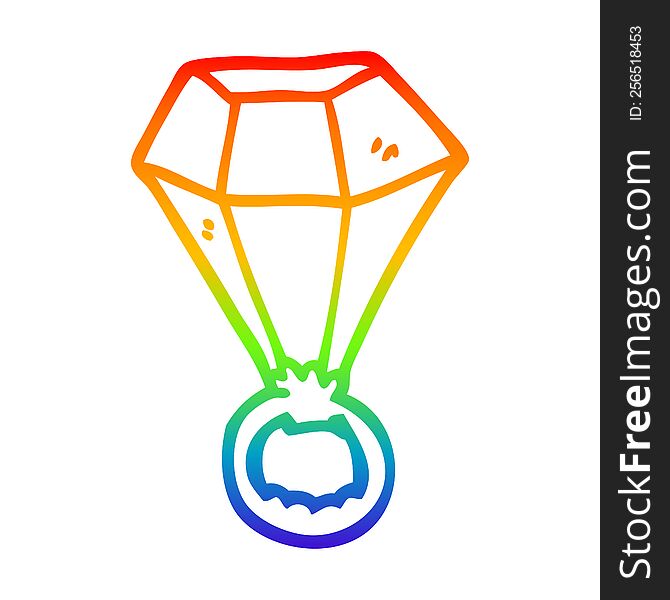 rainbow gradient line drawing of a cartoon diamond ring